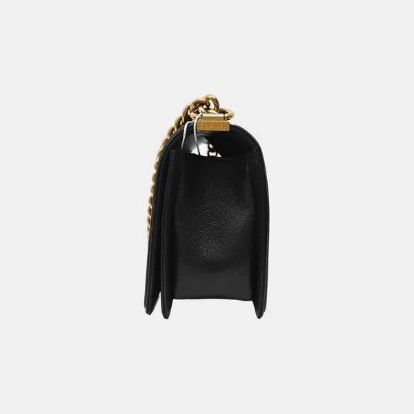 BOY CHANEL Medium Quilted Grained Calfskin Black