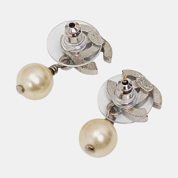 CC Logo Metal Silver Stud Earrings