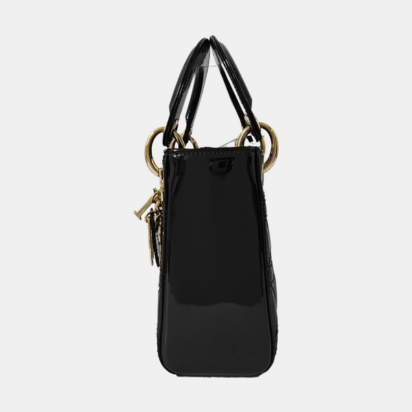 Lady Dior Mini Cannage Patent Leather Black