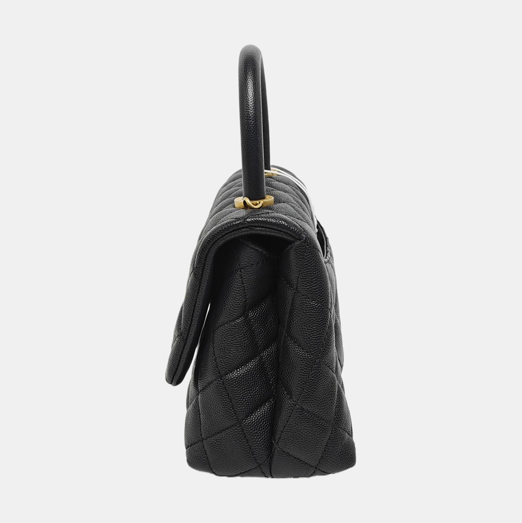 COCO HANDLE Small Quilted Grained Calfskin Black