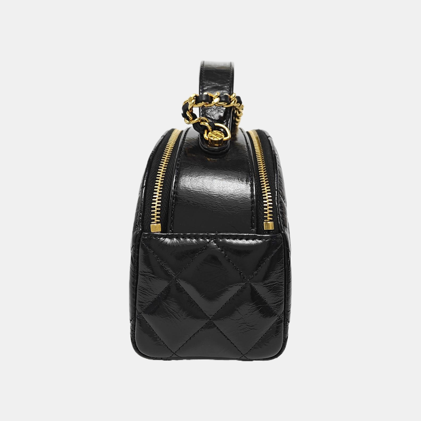 Quilted Patent Leather Shoulder Bag Black