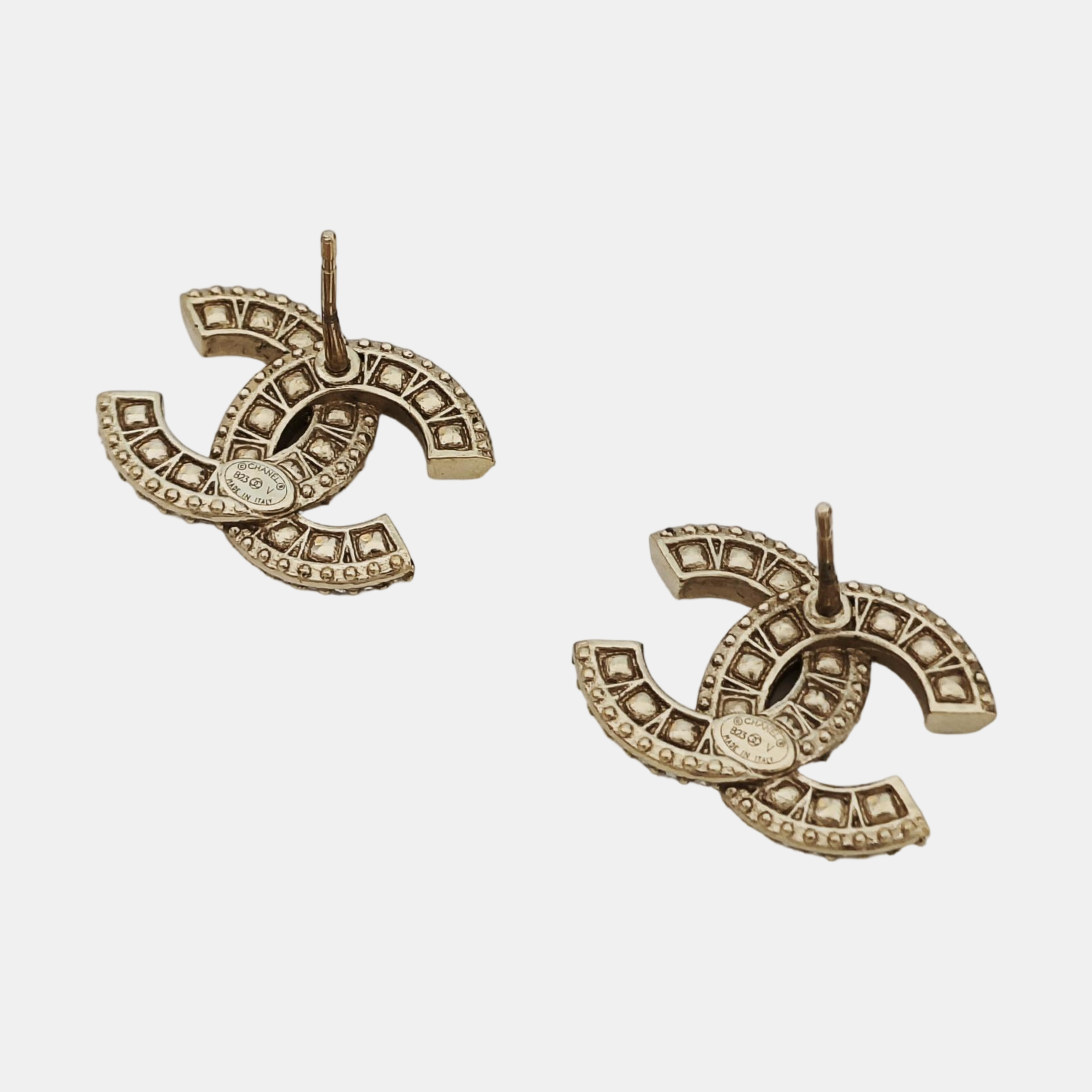 CC Logo Metal Gold Stud Earrings