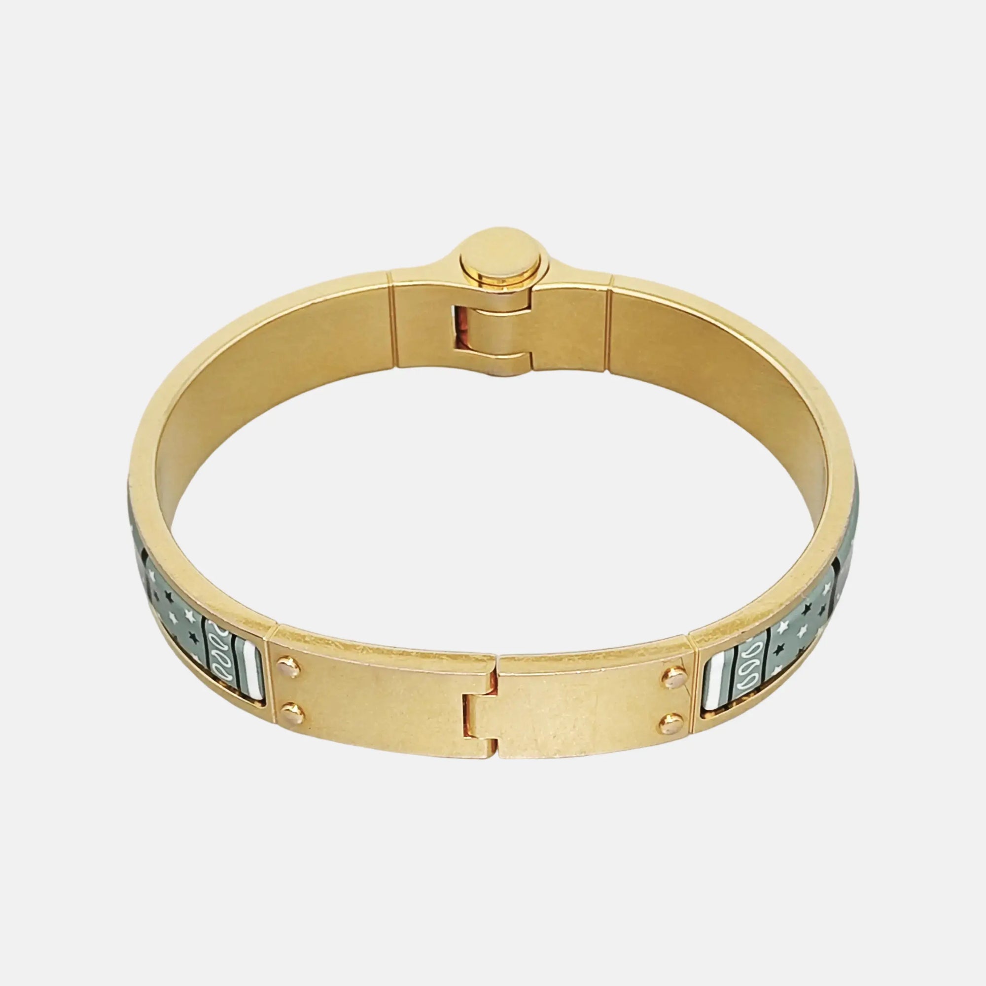 Enamel Hinged Bracelet Metal Gold Bangle