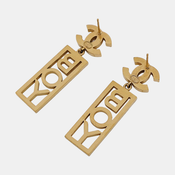 CC Logo Metal Gold Stud Earrings