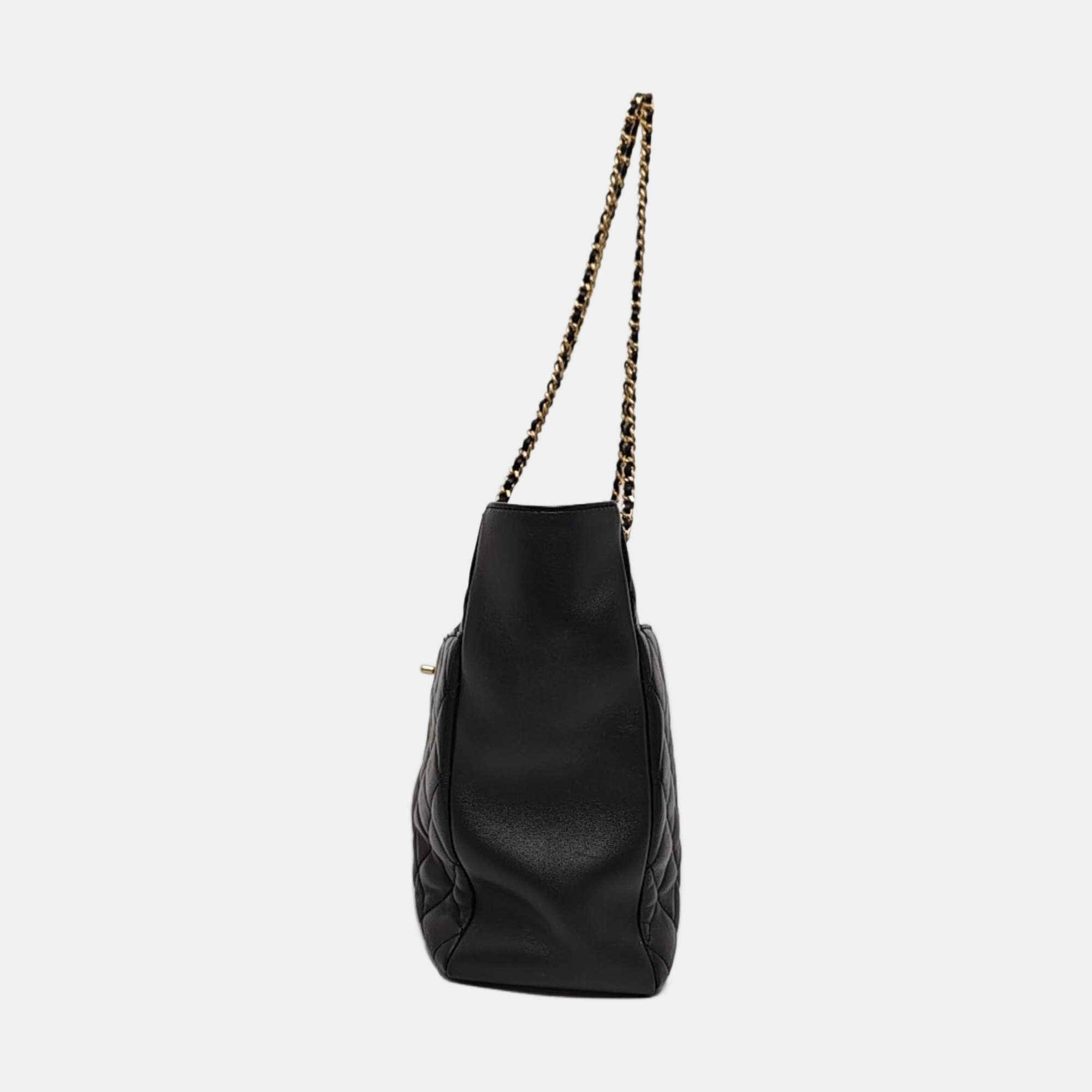 Quilted Lambskin Tote Bag Large Black