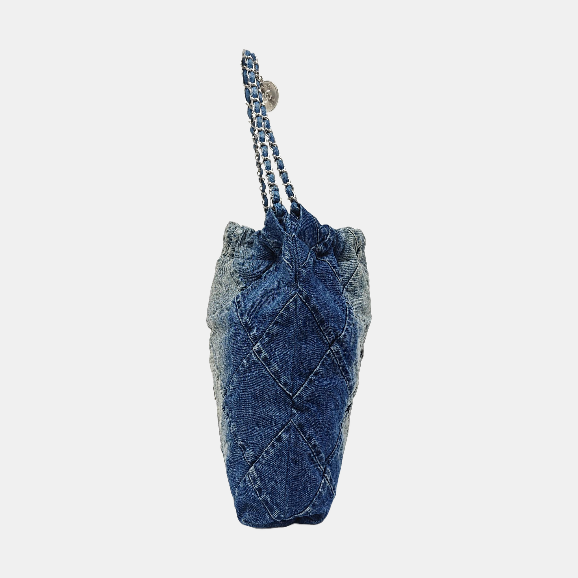 CHANEL 22 Medium Quilted Denim Blue