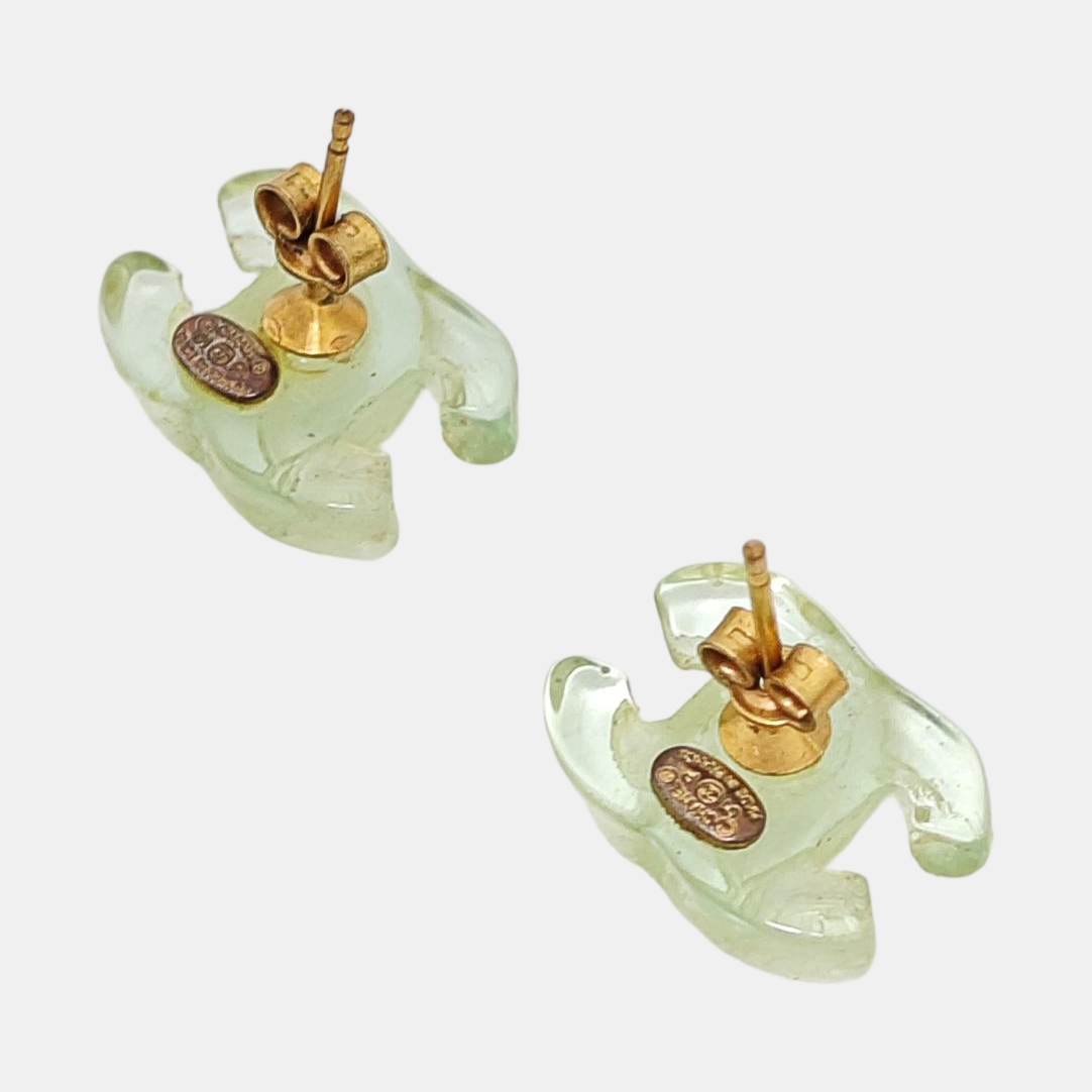 CC Logo Metal Green Stud Earrings