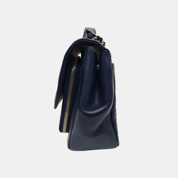 Quilted Grained Calfskin Shoulder Bag Blue