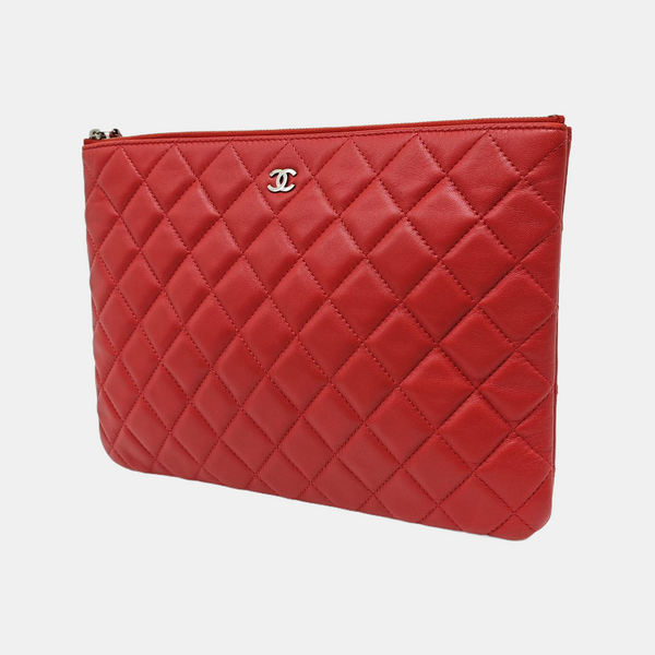 Quilted Lambskin Clutch Red