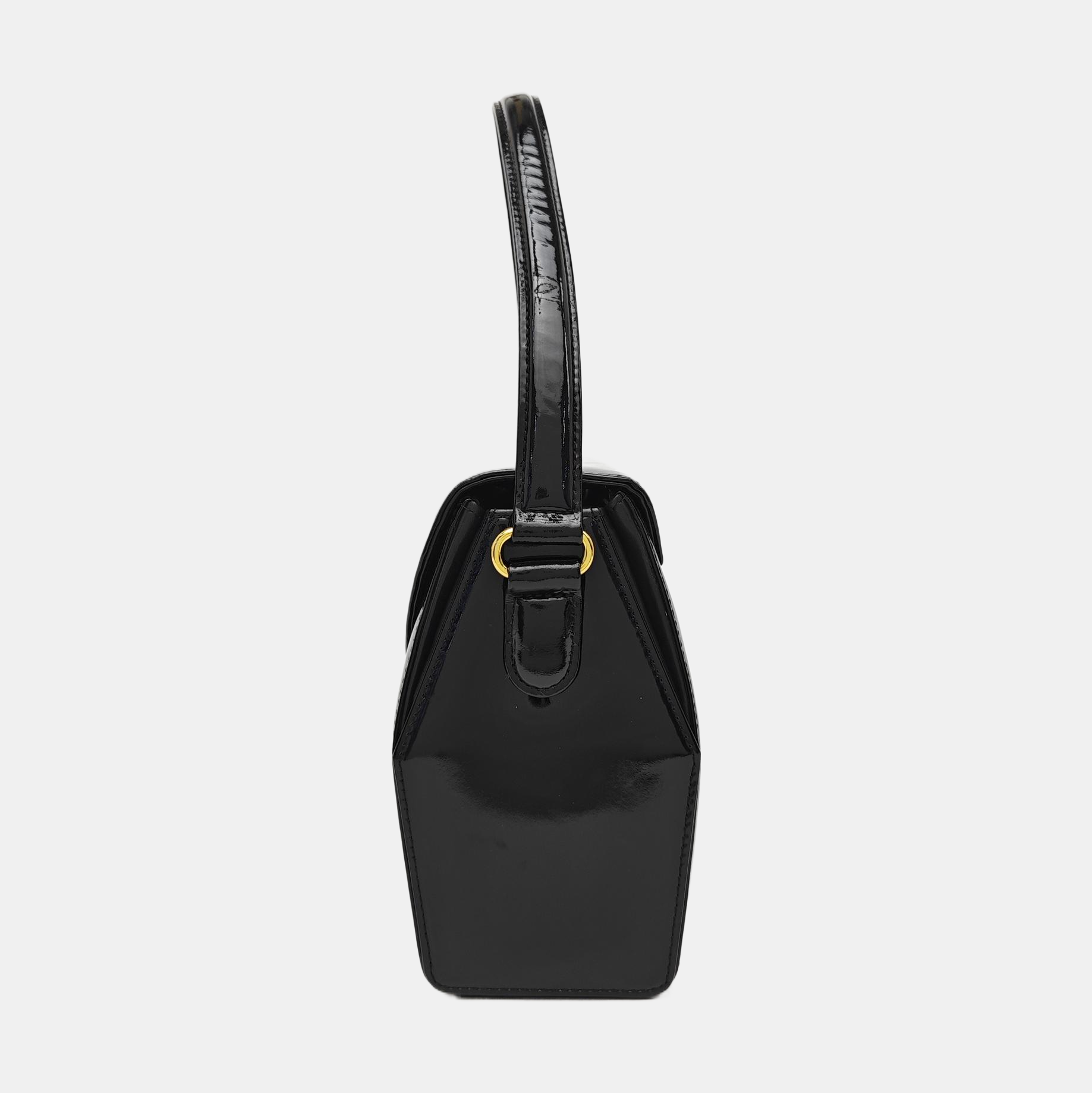 Patent Leather Top Handle Bag Black