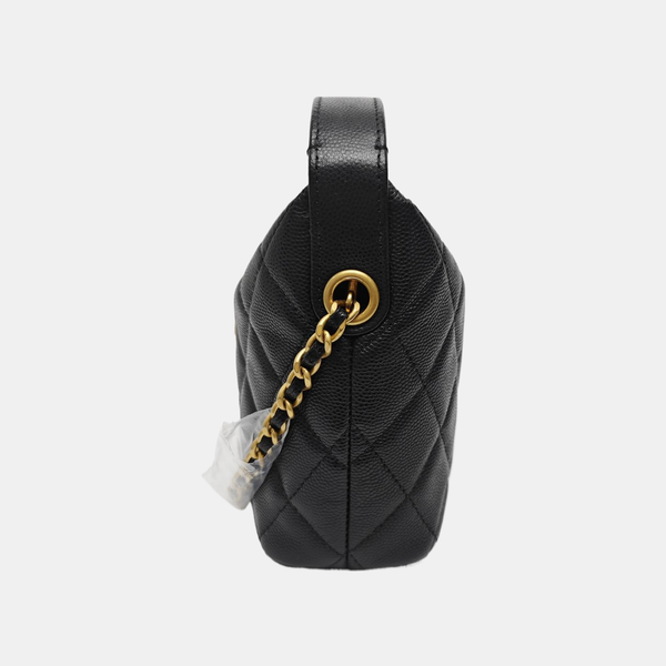 Quilted Grained Calfskin Shoulder Bag Black