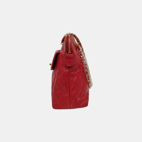 VINTAGE CC LOGO Quilted Grained Calfskin Red