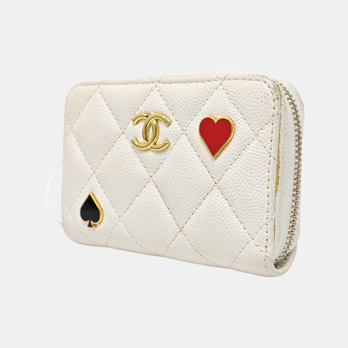 Quilted Grained Calfskin Card Holder White