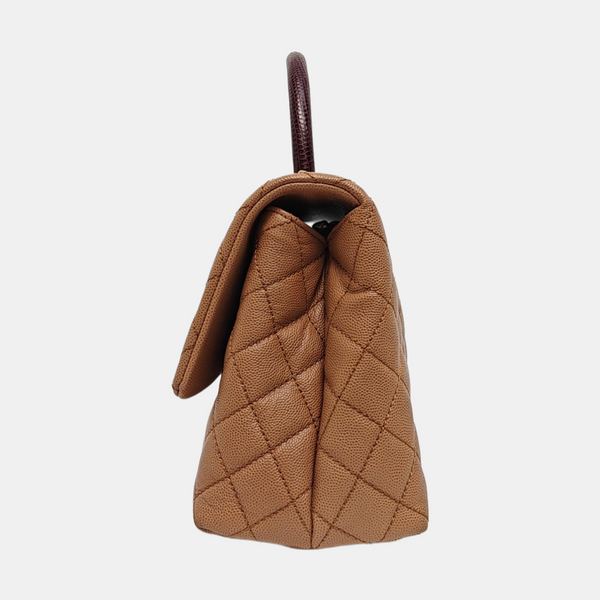 COCO HANDLE Medium Quilted Grained Calfskin Beige