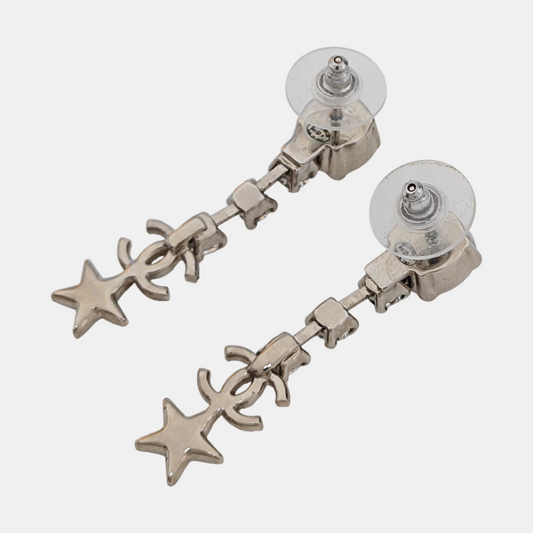 CC Logo Metal Silver Stud Earrings