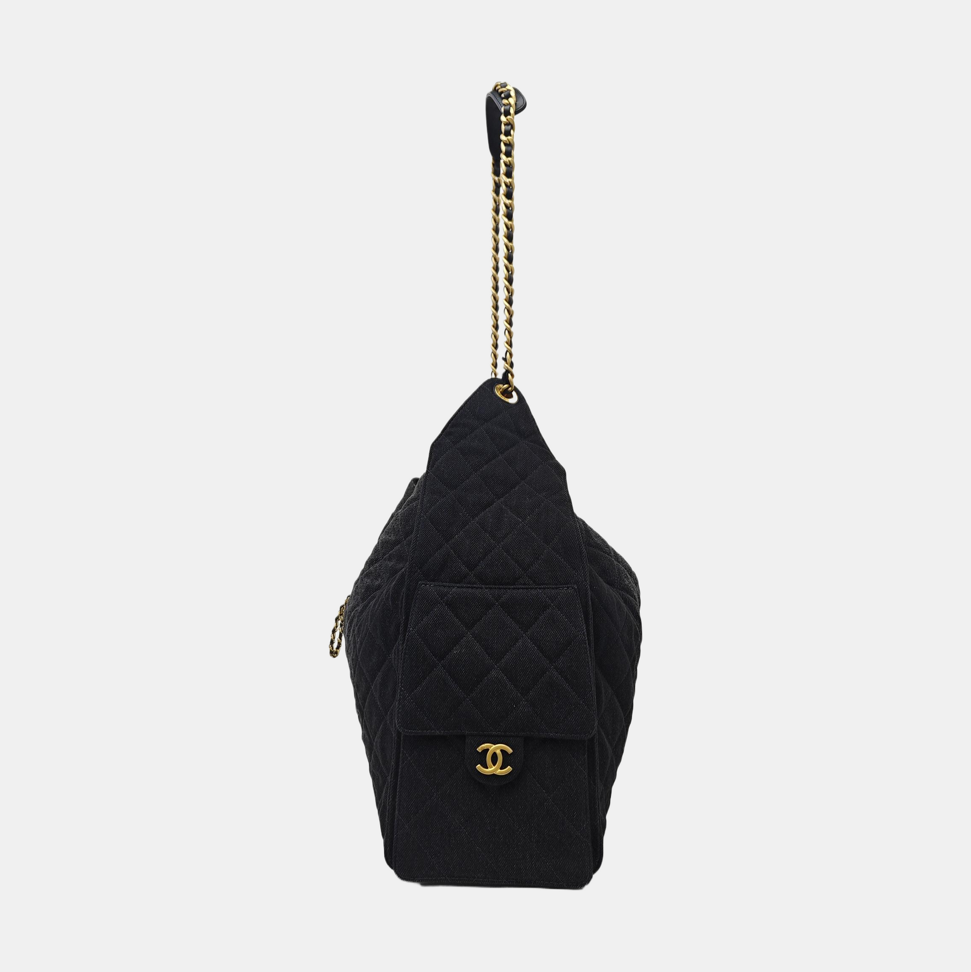 CHANEL 25 Quilted Denim Black