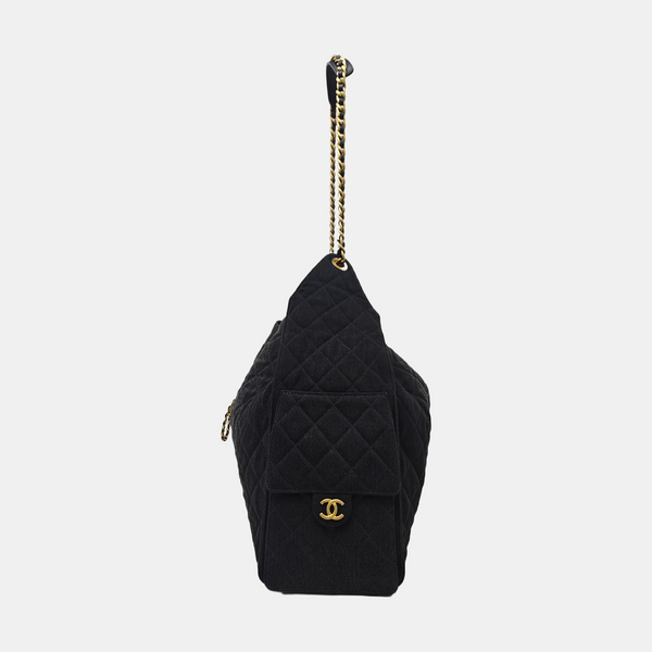 CHANEL 25 Quilted Denim Black