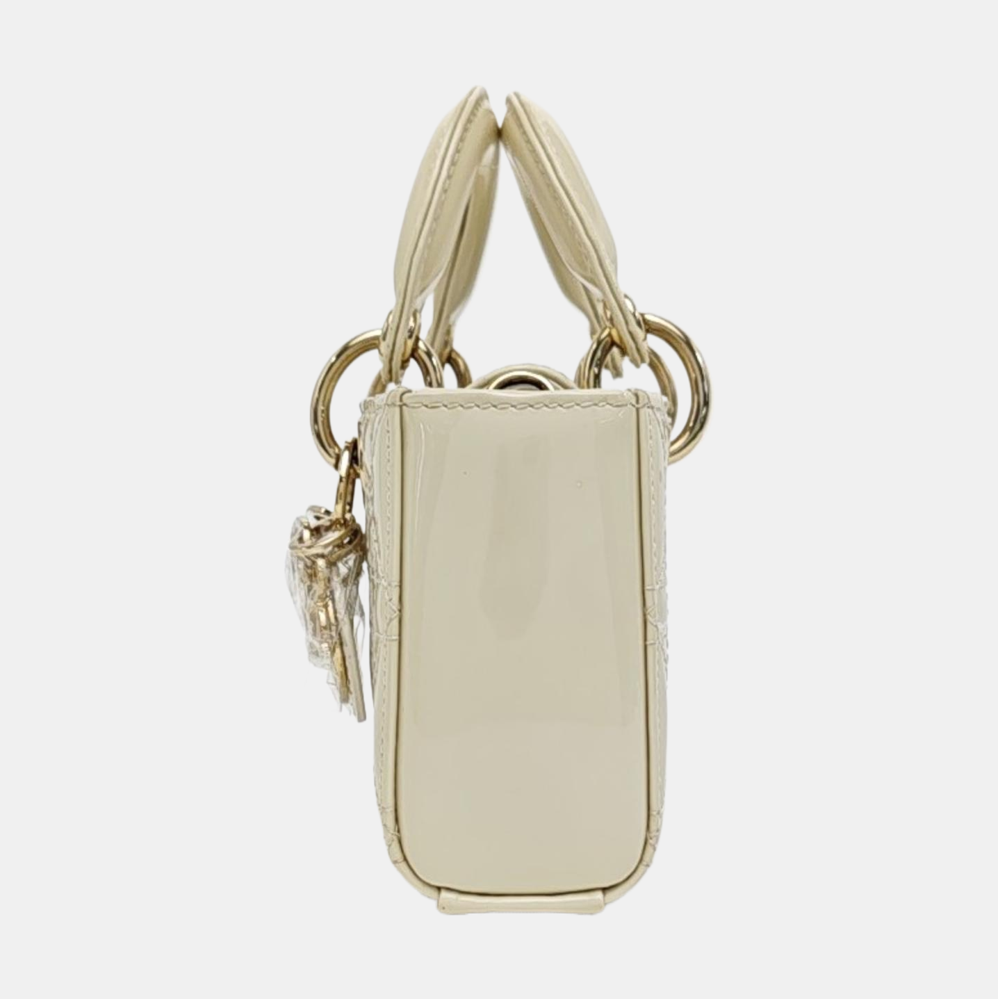 Lady D-Joy Super Mini Cannage Patent Leather White