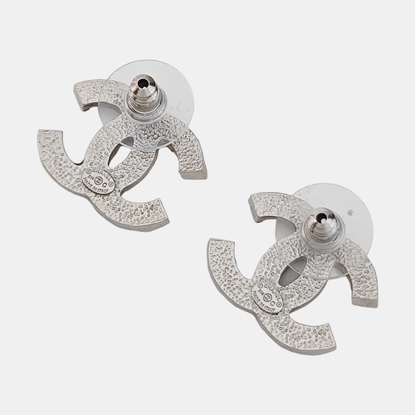 CC Logo Metal Silver Stud Earrings