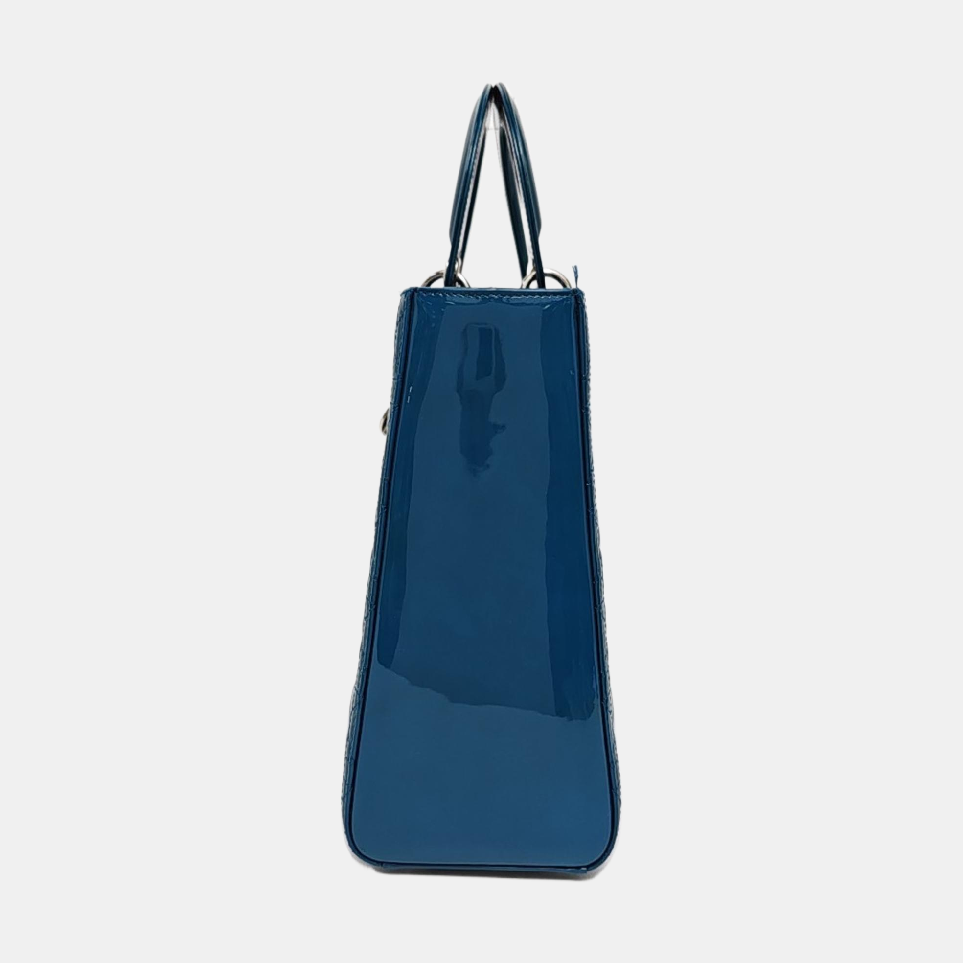 Lady Dior Large Cannage Patent Leather Blue