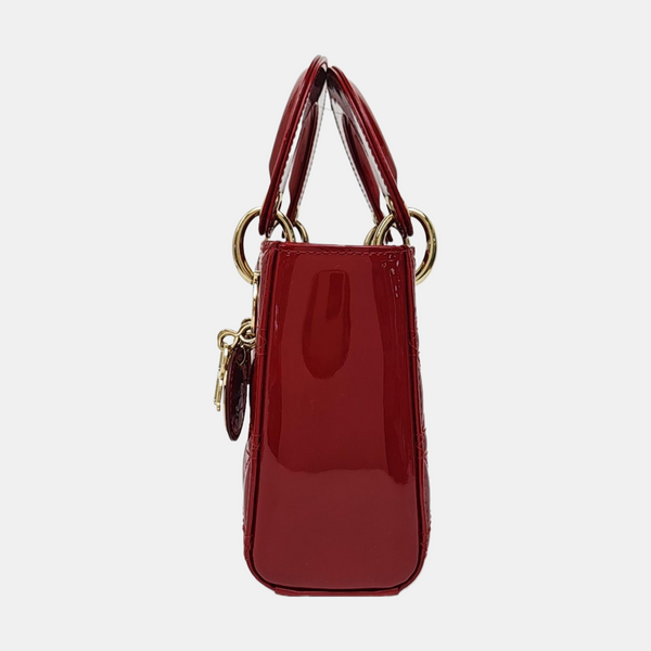 Lady Dior Mini Cannage Patent Leather Red