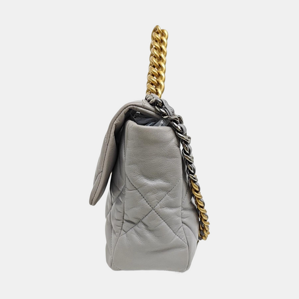 CHANEL 19 Large Quilted Lambskin Gray