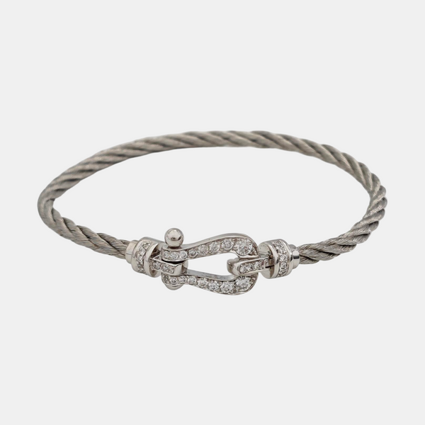 Force 10 18k White Gold Silver Bangle