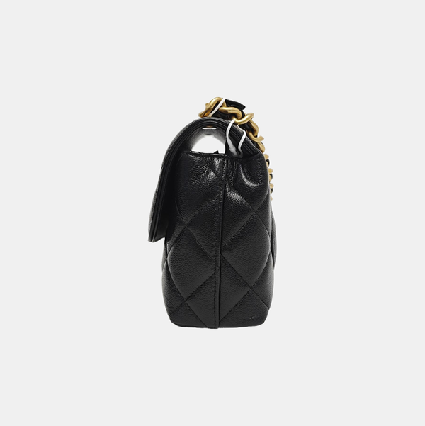 Quilted Grained Calfskin Shoulder Bag Black