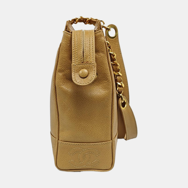 VINTAGE CC LOGO Grained Calfskin Beige