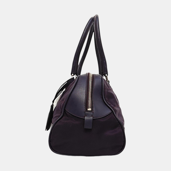 Quilted Nylon Top Handle Bag Purple