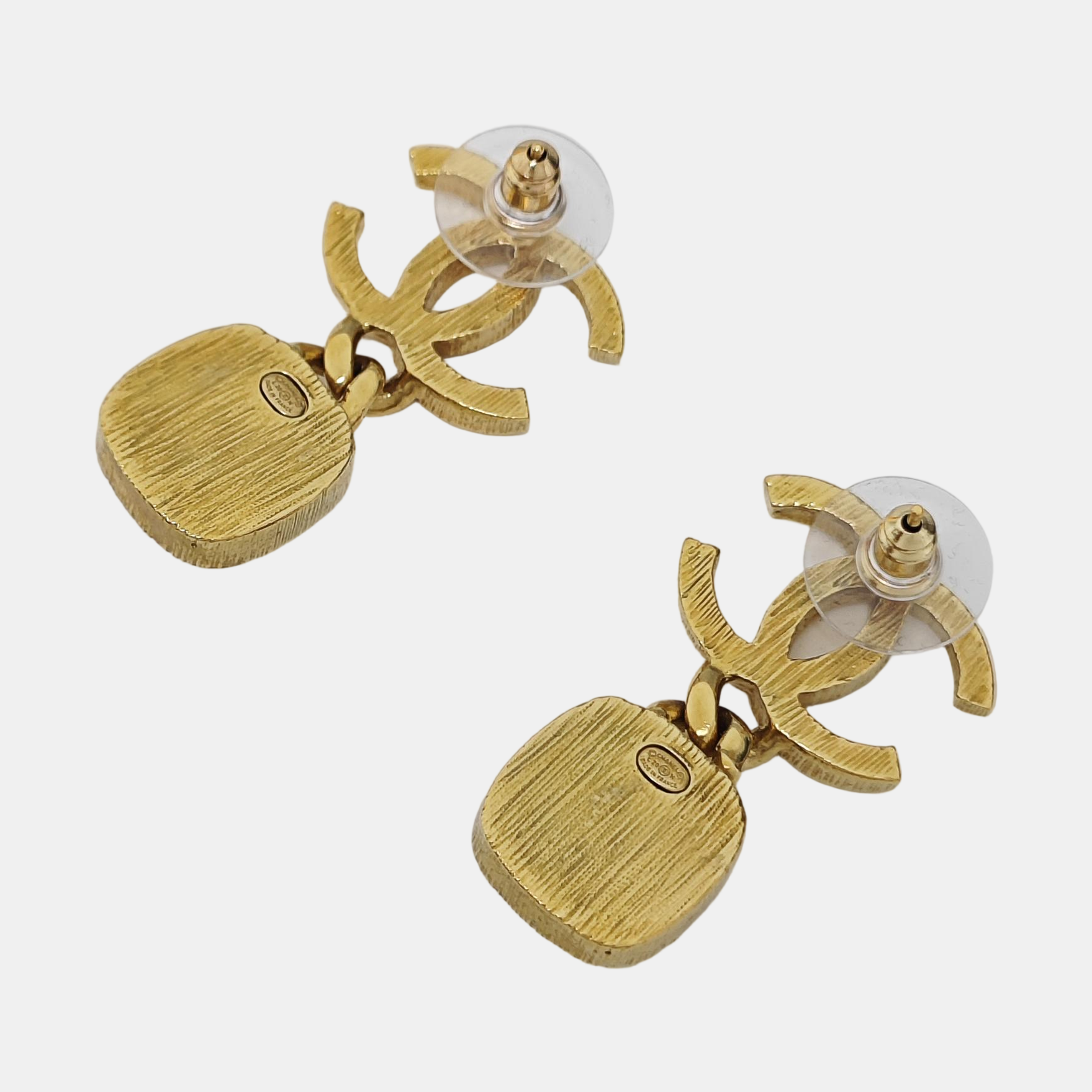 CC Logo Metal Gold Stud Earrings