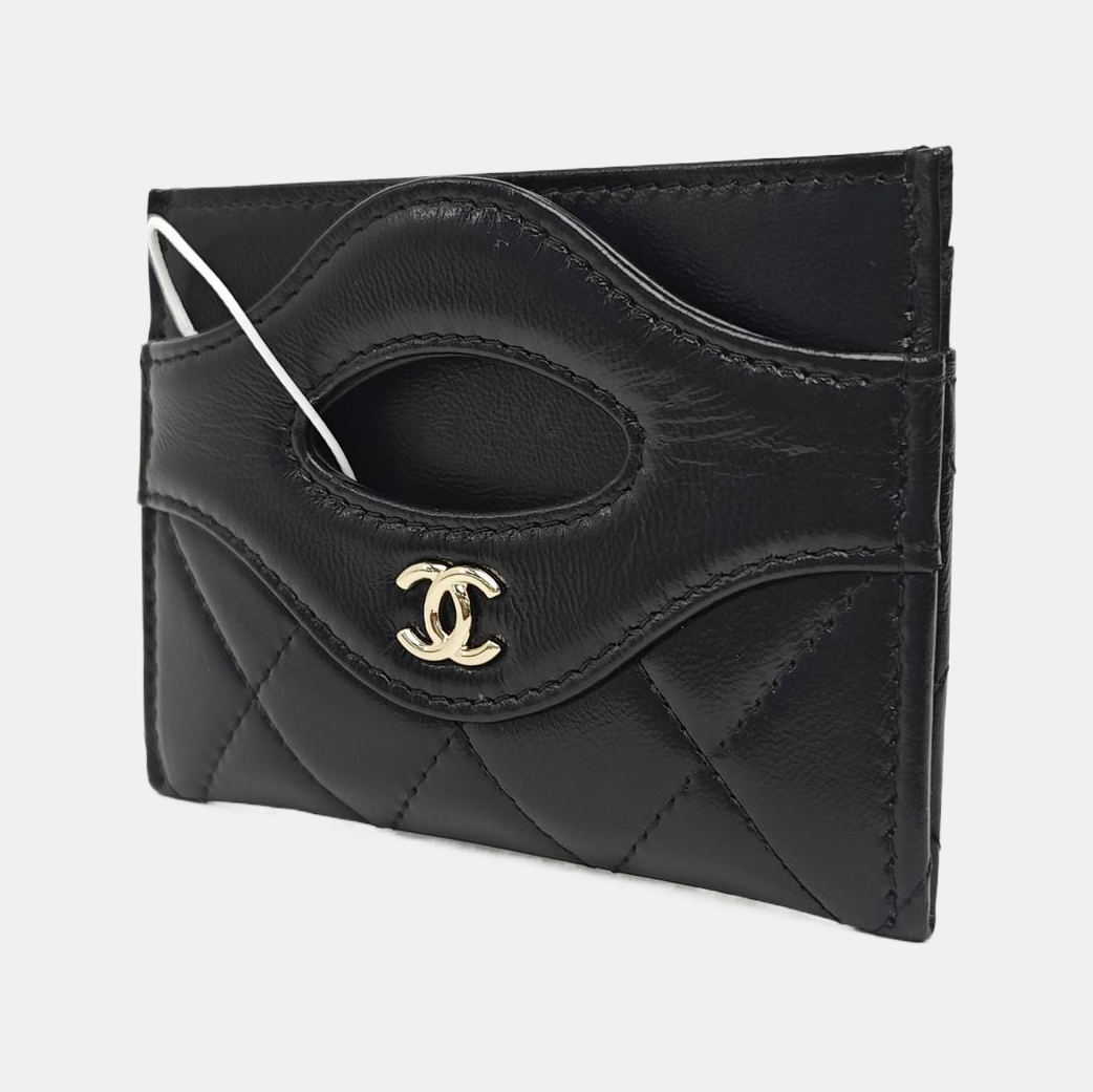 Quilted Lambskin Card Holder Black
