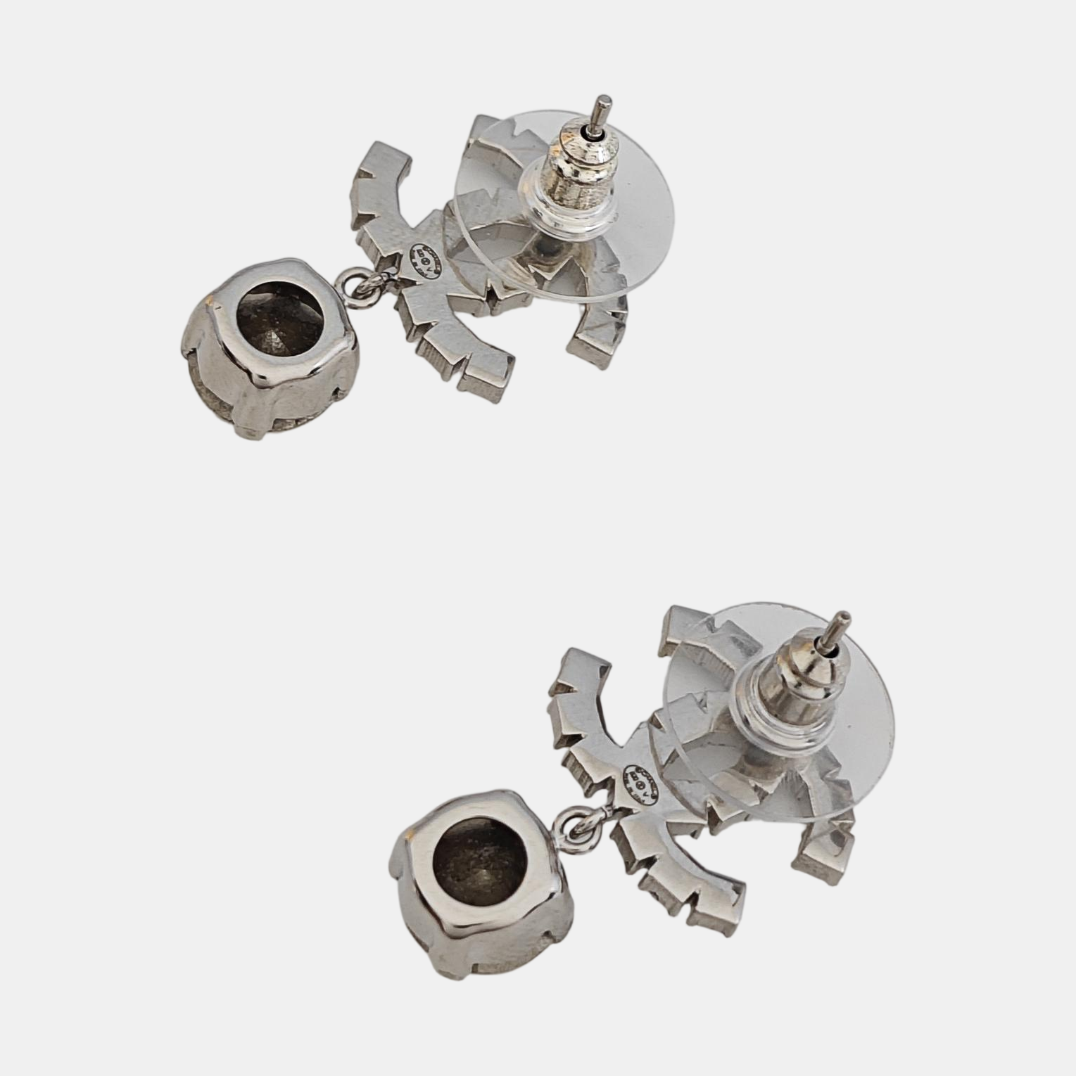 CC Logo Metal Silver Stud Earrings