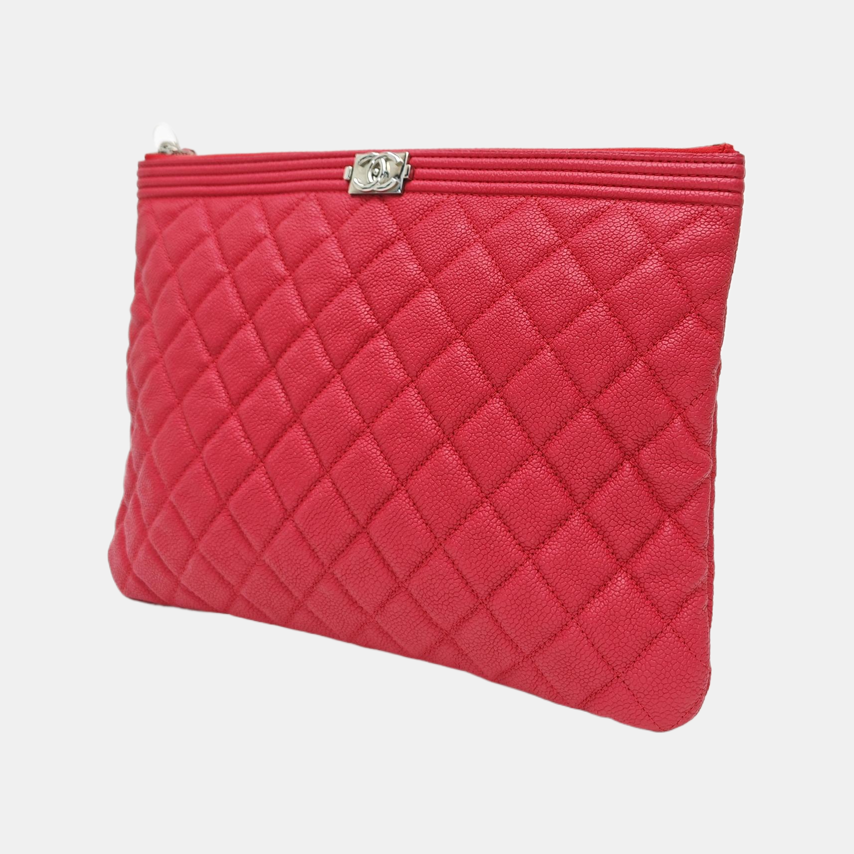 BOY CHANEL Medium Quilted Grained Calfskin Red
