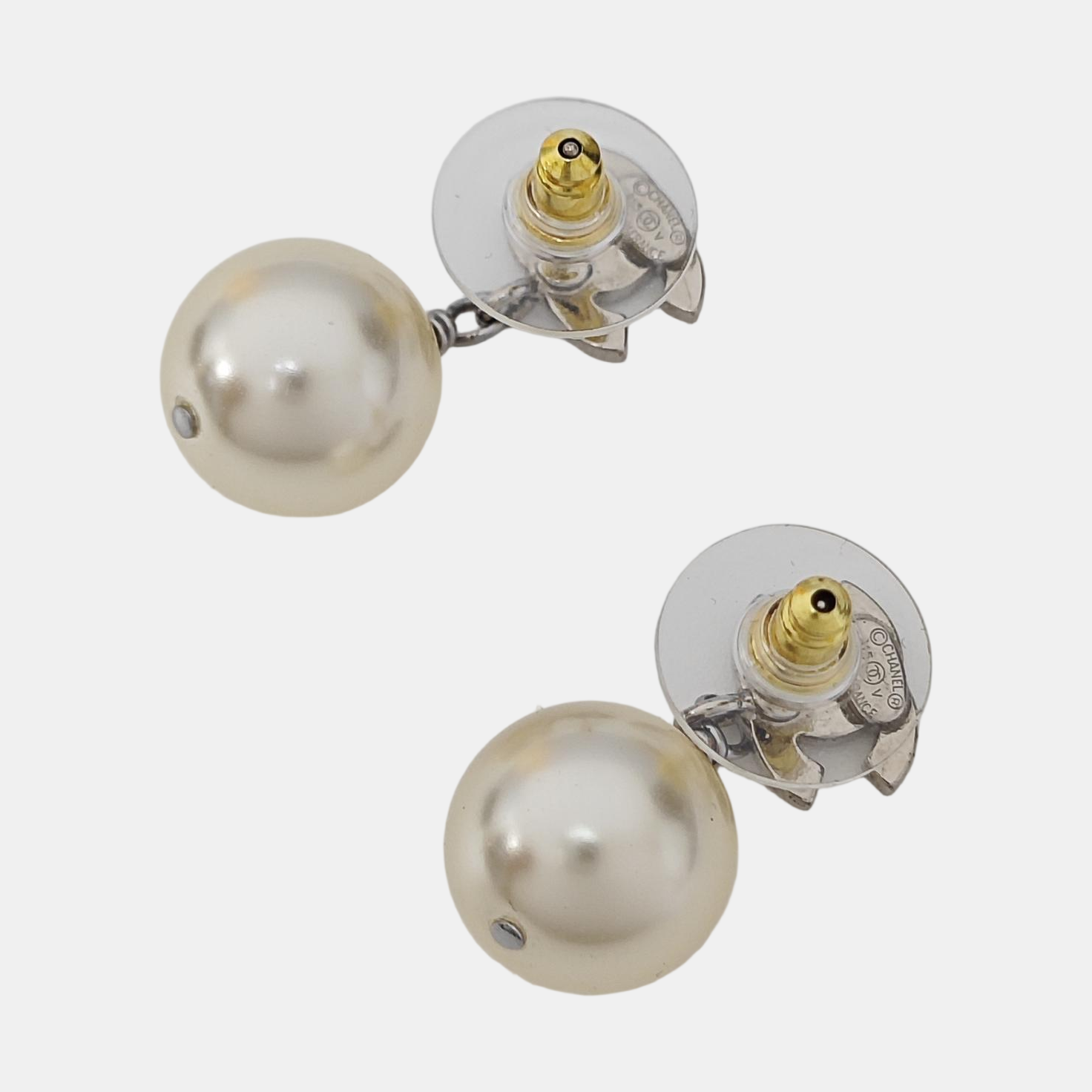 CC Logo Metal Silver Stud Earrings