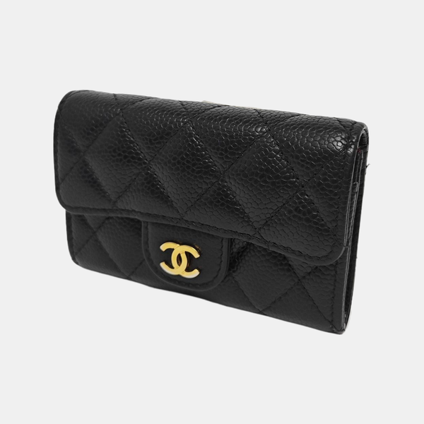 CLASSIC FLAP Quilted Grained Calfskin Black Card Holder