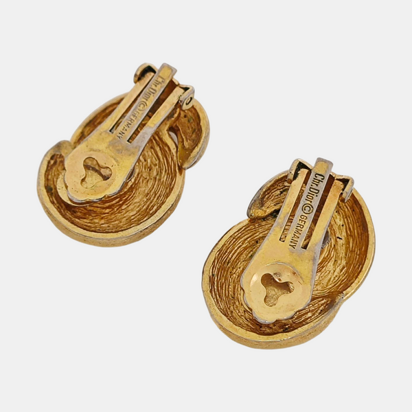 Twist Round Metal Gold Clip On Earrings