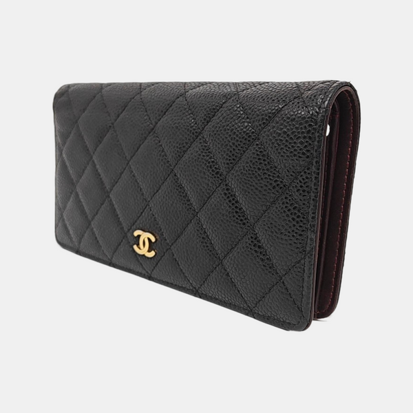 Quilted Grained Calfskin Wallet Black