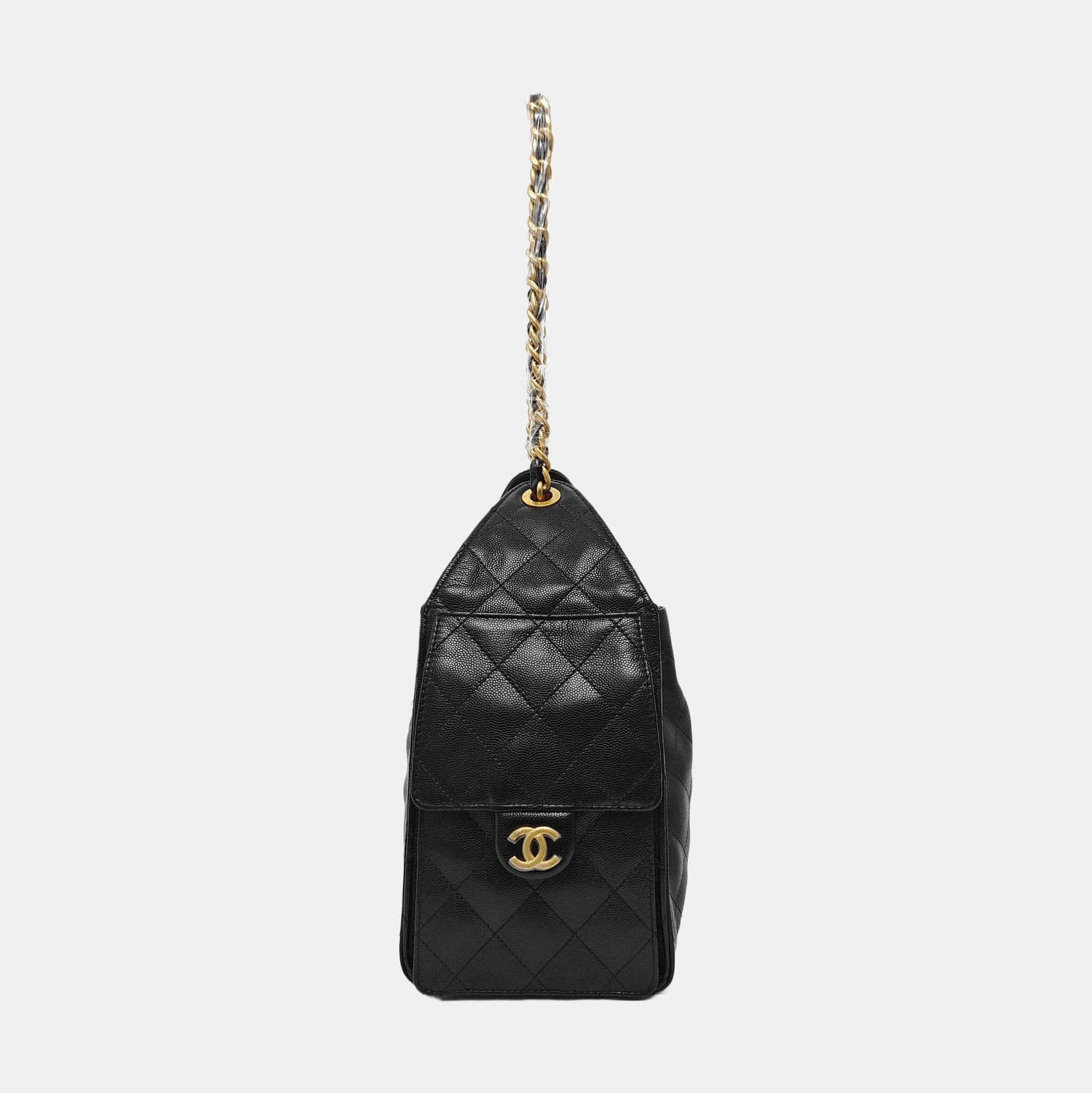 CHANEL 25 Small Quilted Grained Calfskin Black