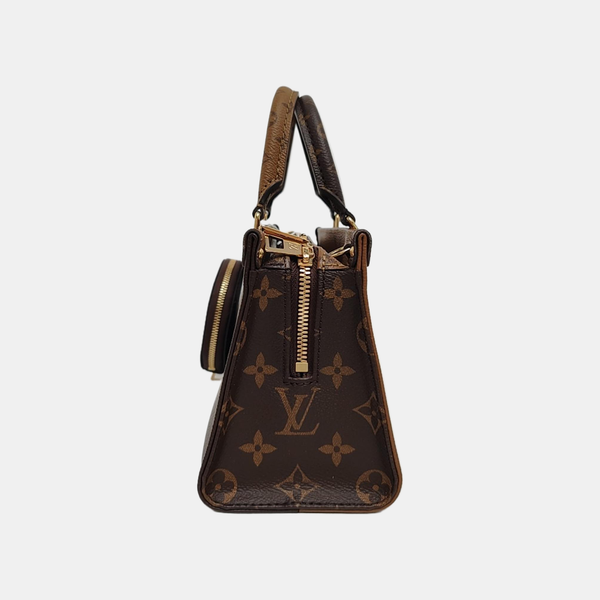 ONTHEGO EAST WEST Chain Monogram Coated Canvas Brown