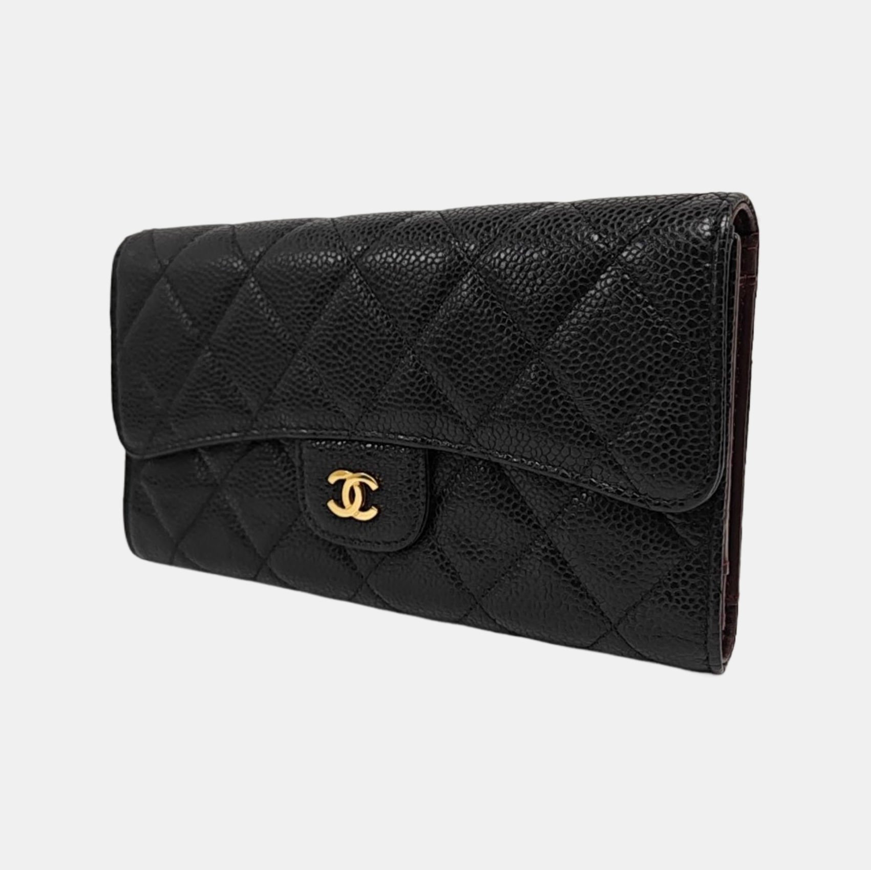 Quilted Grained Calfskin Wallet Black