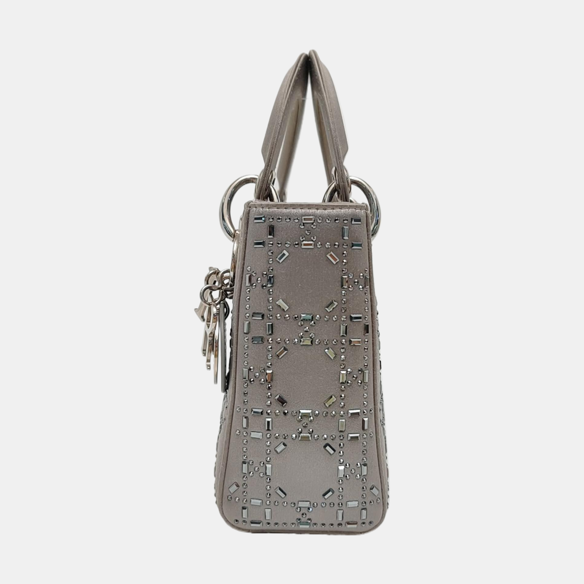 Authenticated pre-owned  Lady Dior Mini Silk Satin Grey - Tote Bag at Looply