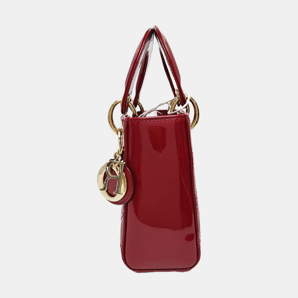 Lady Dior Mini Cannage Patent Leather Red