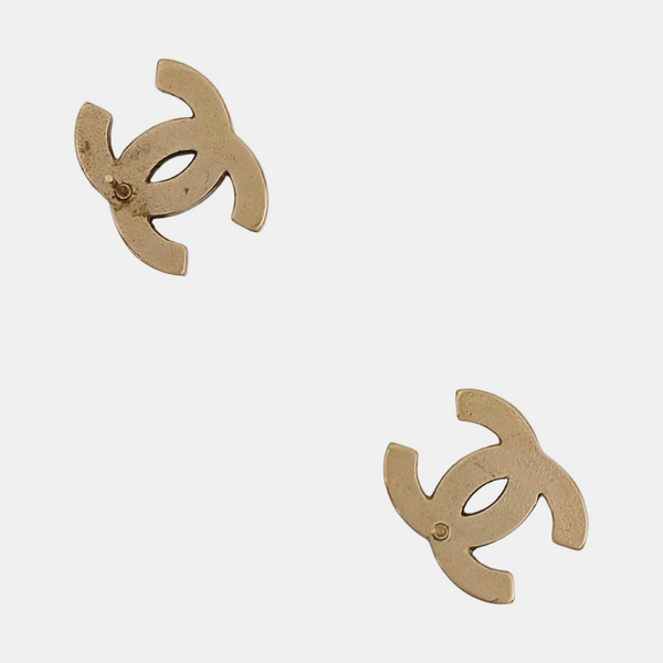 CC Logo Metal Gold Stud Earrings