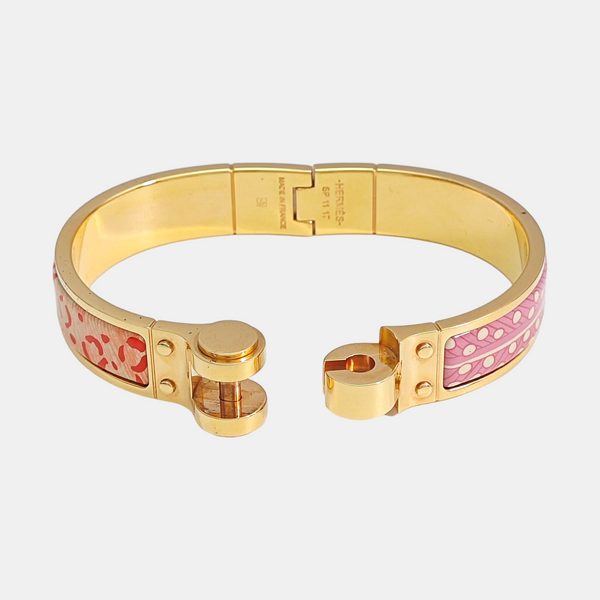 Enamel Hinged Bracelet Metal Gold Bangle