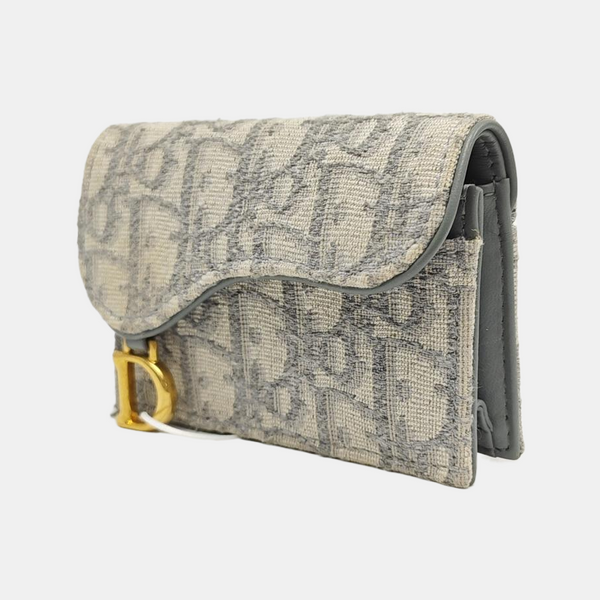 Saddle Mini Oblique Fabric Gray Card Holder