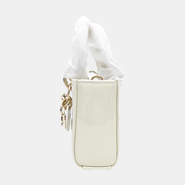 Lady D-Joy Super Mini Cannage Patent Leather White