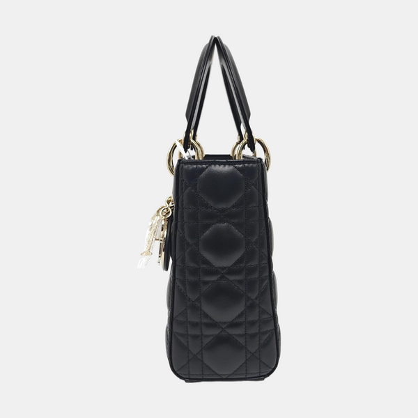 Lady Dior Small Cannage Silk Satin Black