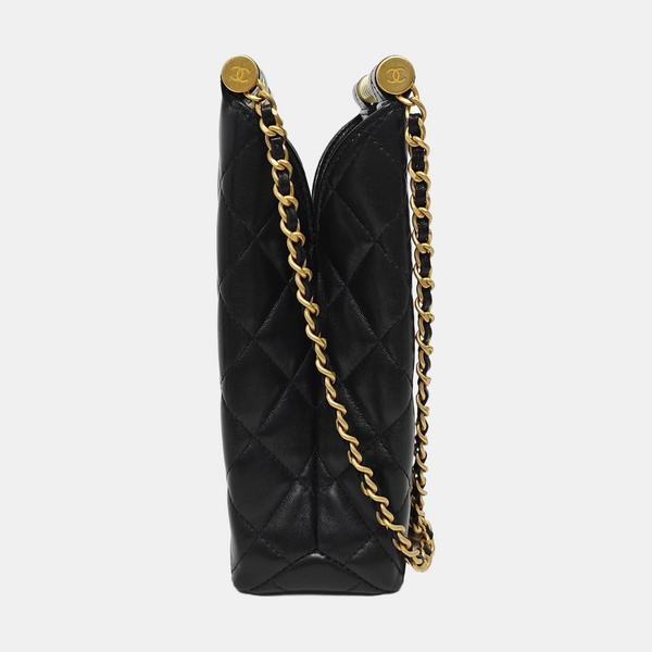 Quilted Lambskin Shoulder Bag Black