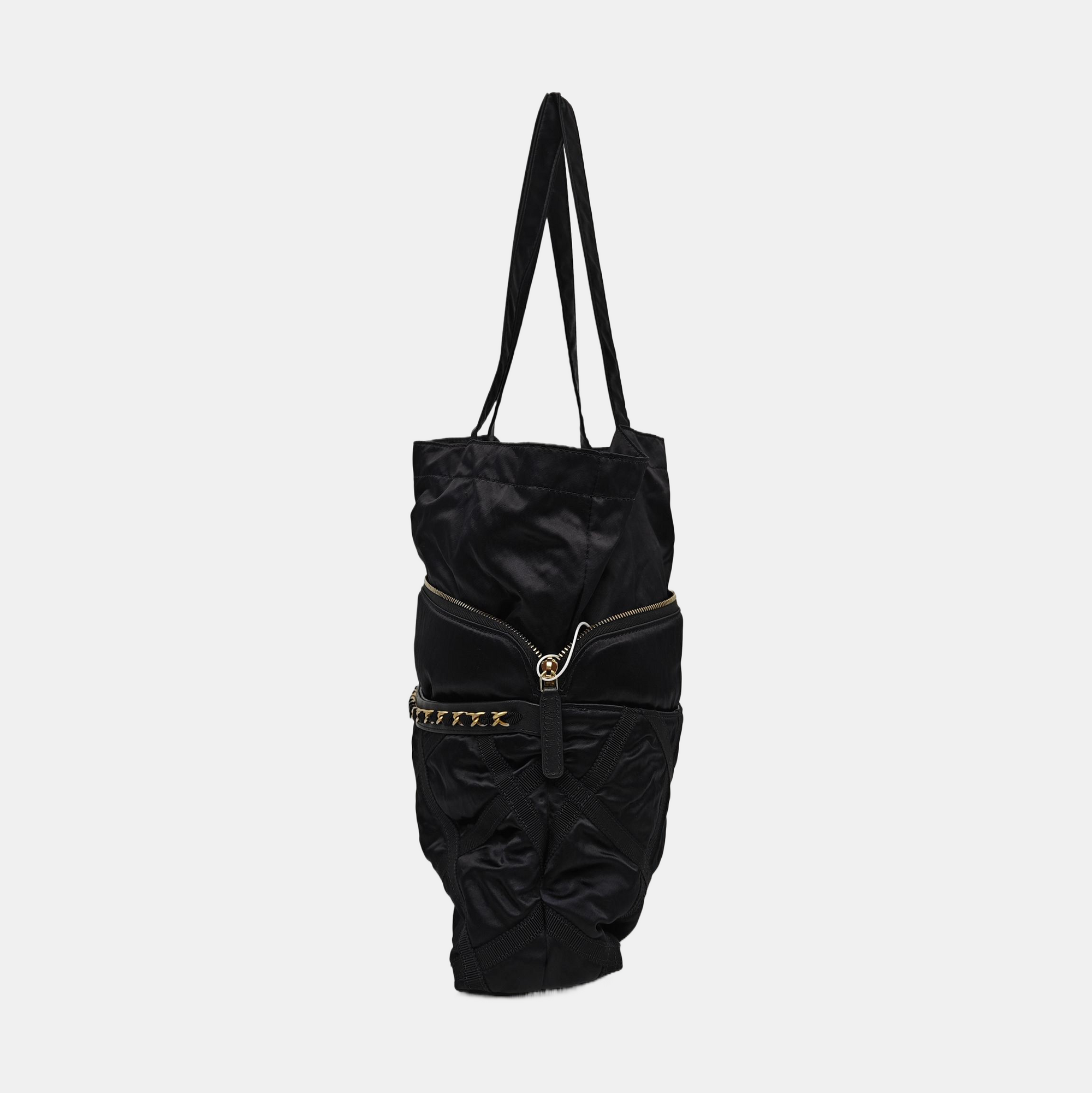 Quilted Fabric Top Handle Bag Black